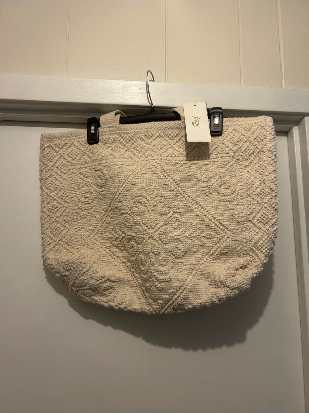 Raj Cream Crochet Diamond-Pattern Tote
